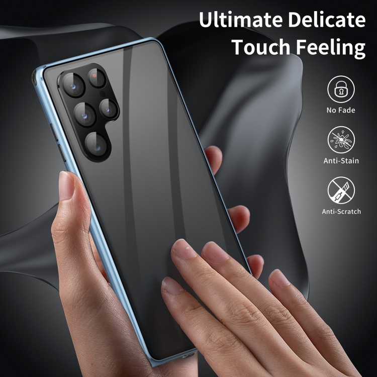 Für Samsung Galaxy S23 Ultra 5G Anti-Peeping-magnetische doppelseitige  Handyhülle aus gehärtetem Glas (Silber)