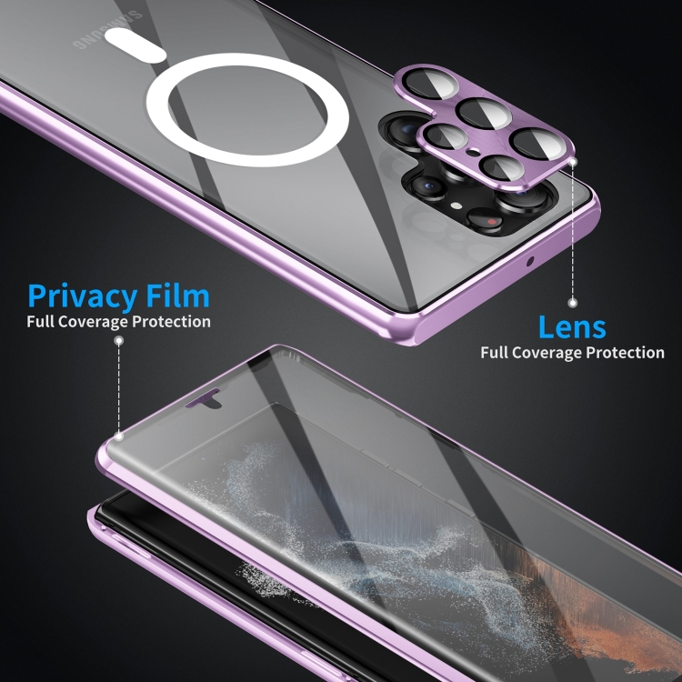 For Samsung Galaxy S22 5G HD Full Cover Magsafe Magnetic Metal Tempered Glass Phone Case(Black)