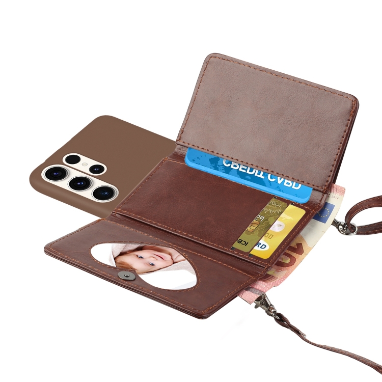 For Samsung Galaxy S23 Ultra 5G Crossbody Lanyard Wallet Card Bag Phone Case(Brown) For Samsung Galaxy S23 Ultra 5G Crossbody Lanyard Wallet Card Bag Phone Case(Brown)
