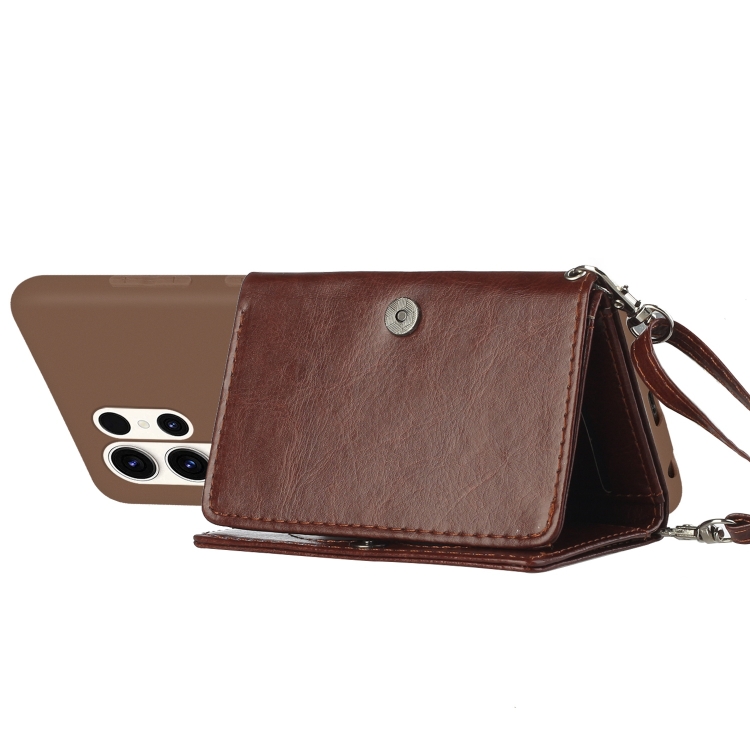 For Samsung Galaxy S23 Ultra 5G Crossbody Lanyard Wallet Card Bag Phone Case(Brown) For Samsung Galaxy S23 Ultra 5G Crossbody Lanyard Wallet Card Bag Phone Case(Brown)