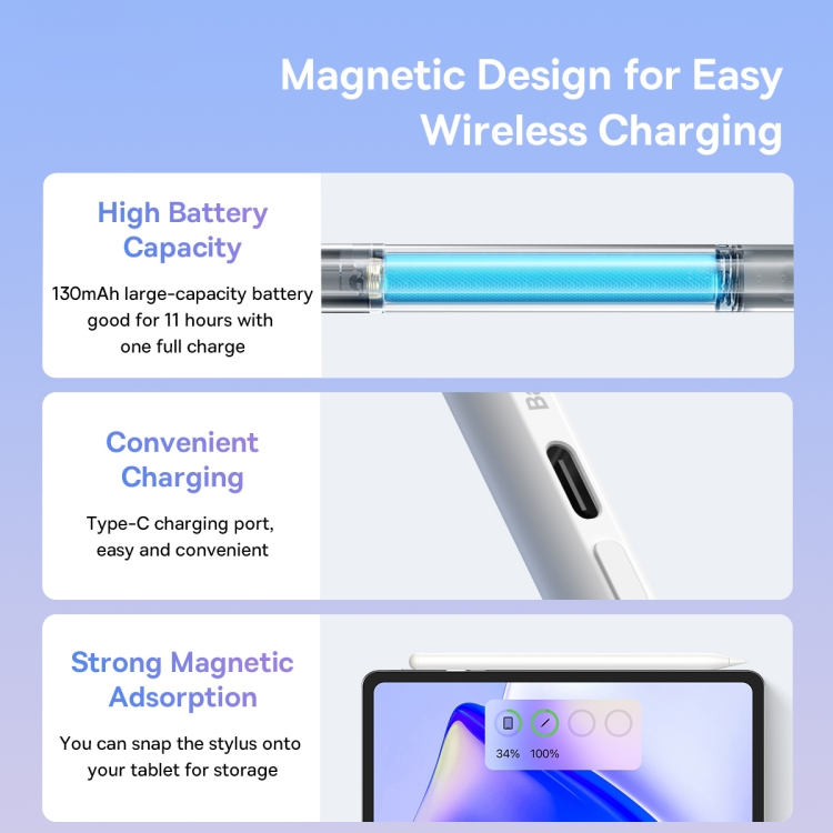 Baseus SXBC060302 Indicadores LED de la serie 2 Stylus de escritura capacitiva suave, versión activa + pasiva (blanco) - 5