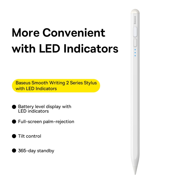 Baseus SXBC060502 Indicadores LED de la serie 2 Stylus de escritura capacitiva suave, versión activa + Bluetooth (blanco) - 1
