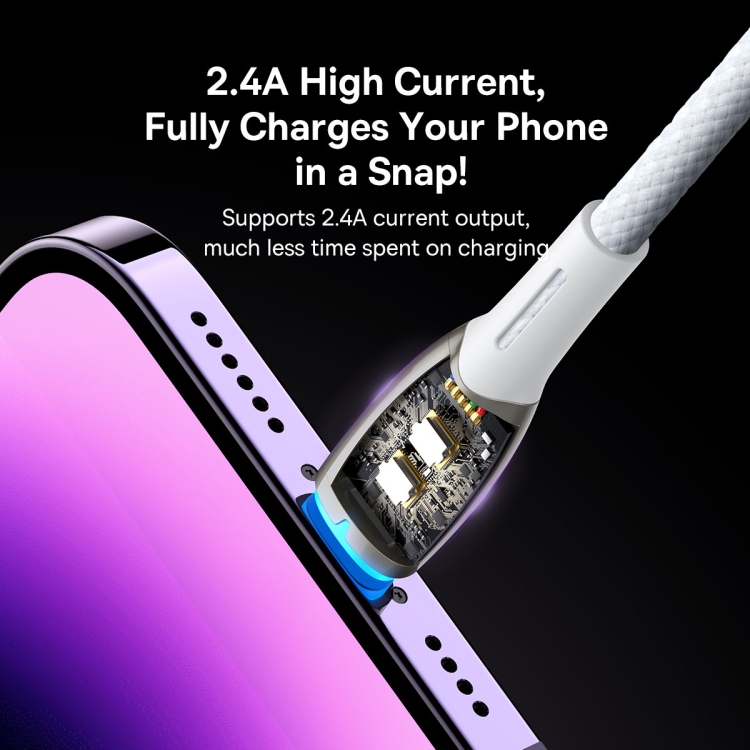 Baseus Glimmer Series 2.4A USB to 8 Pin Fast Charging Data Cable, Length:2m(White)