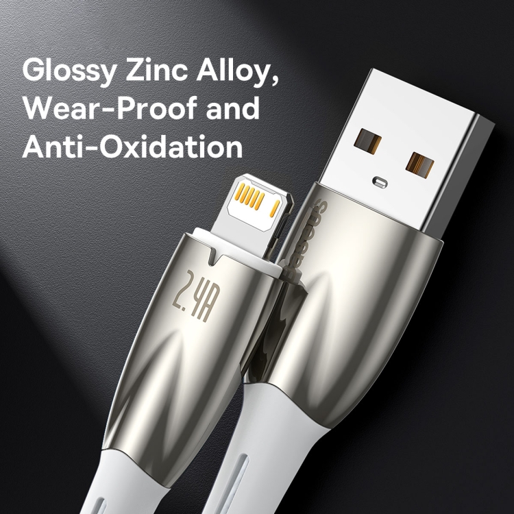 Baseus Glimmer Series 2.4A USB to 8 Pin Fast Charging Data Cable, Length:2m(White)