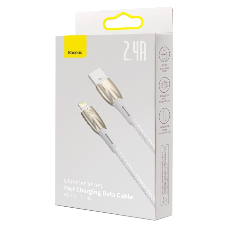 Baseus Glimmer Series 2.4A USB to 8 Pin Fast Charging Data Cable, Length:2m(White)