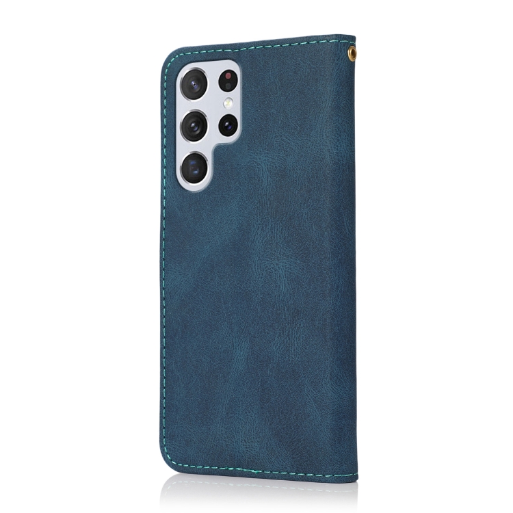 For Samsung Galaxy S23 Ultra 5G Dual-color Stitching Leather Phone Case(Blue Green) For Samsung Galaxy S23 Ultra 5G Dual-color Stitching Leather Phone Case(Blue Green)