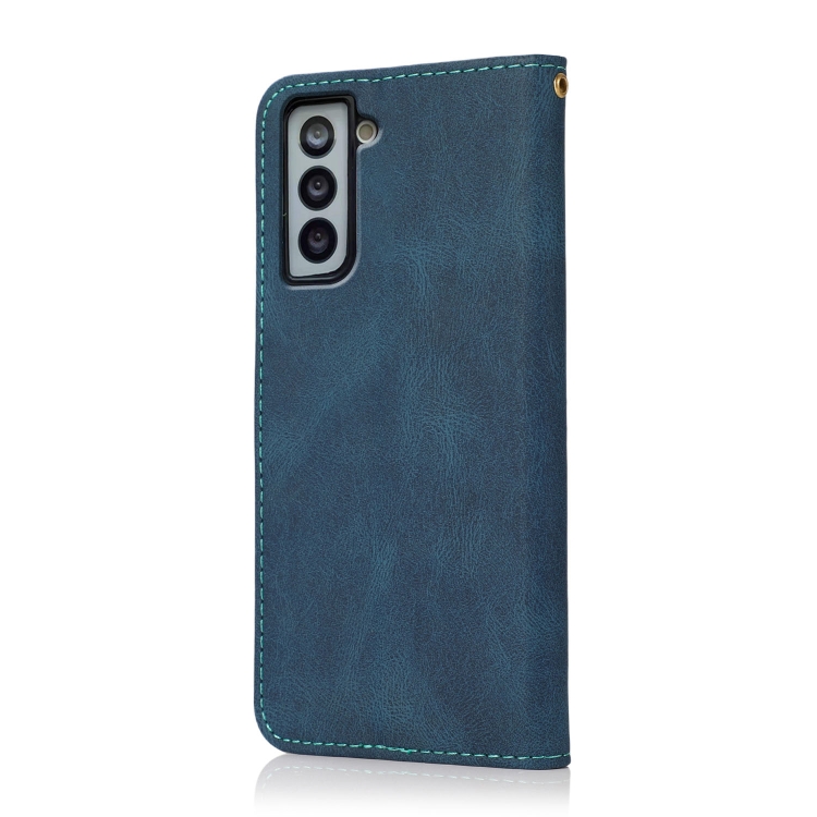 For Samsung Galaxy S21+ 5G Dual-color Stitching Leather Phone Case(Blue Green) For Samsung Galaxy S21+ 5G Dual-color Stitching Leather Phone Case(Blue Green)