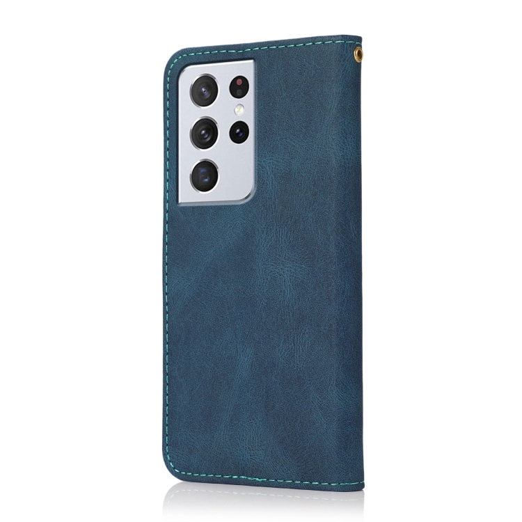For Samsung Galaxy S21 Ultra 5G Dual-color Stitching Leather Phone Case(Blue Green) For Samsung Galaxy S21 Ultra 5G Dual-color Stitching Leather Phone Case(Blue Green)