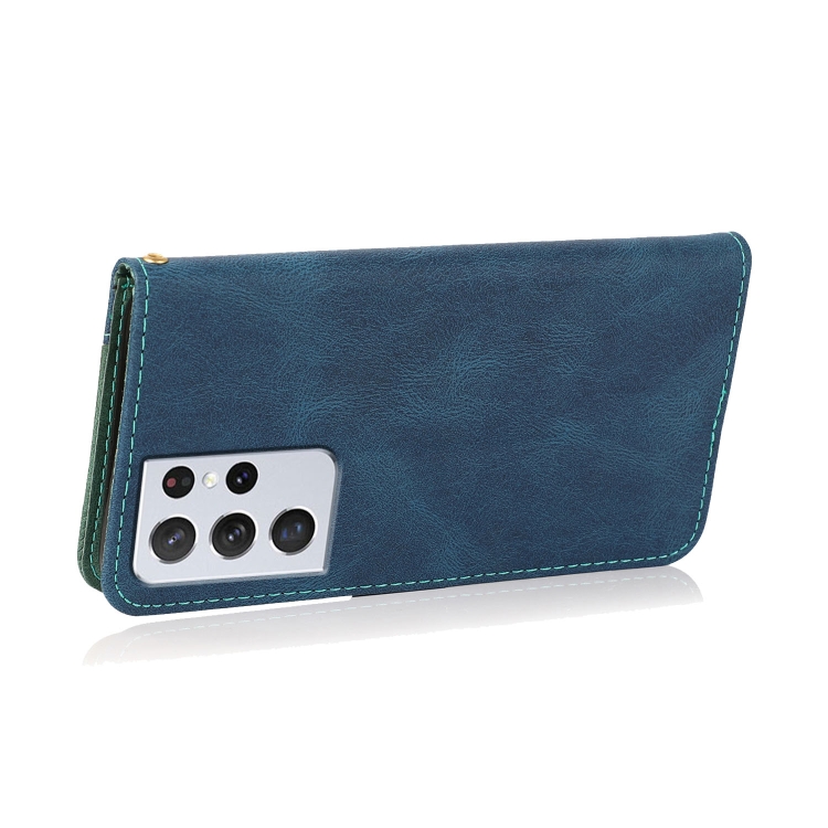 For Samsung Galaxy S21 Ultra 5G Dual-color Stitching Leather Phone Case(Blue Green) For Samsung Galaxy S21 Ultra 5G Dual-color Stitching Leather Phone Case(Blue Green)