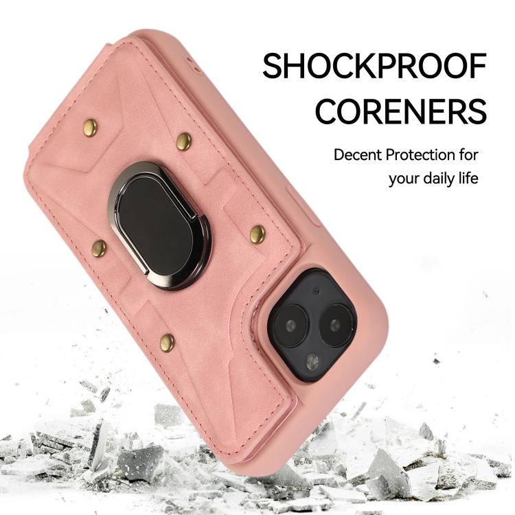For iPhone 14 Plus Armor Ring Wallet Back Cover Phone Case(Pink) For iPhone 14 Plus Armor Ring Wallet Back Cover Phone Case(Pink)