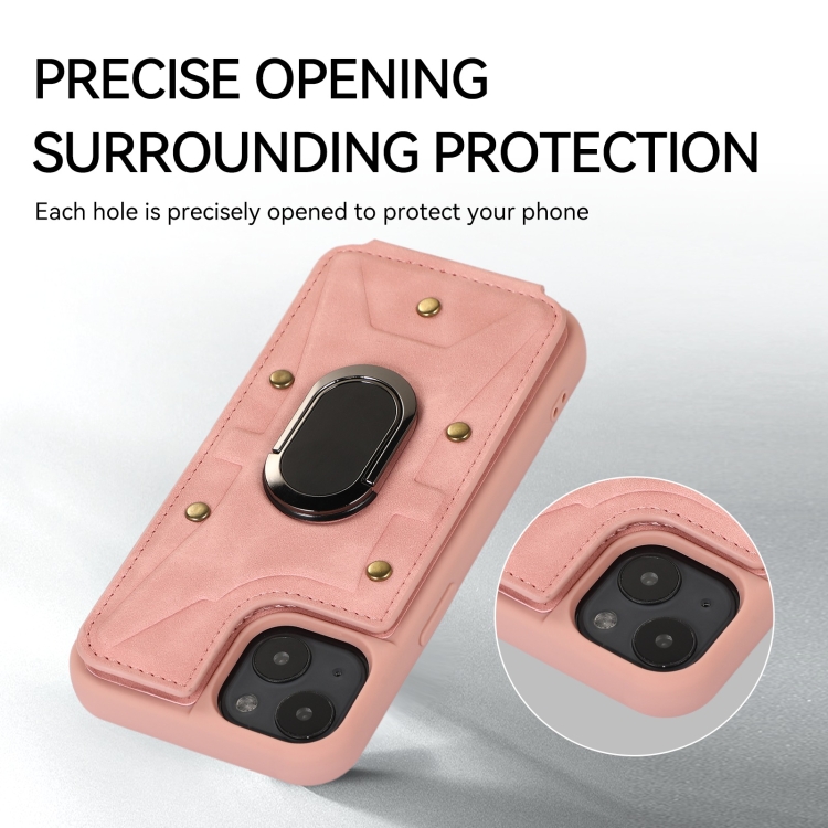 For iPhone 14 Plus Armor Ring Wallet Back Cover Phone Case(Pink) For iPhone 14 Plus Armor Ring Wallet Back Cover Phone Case(Pink)