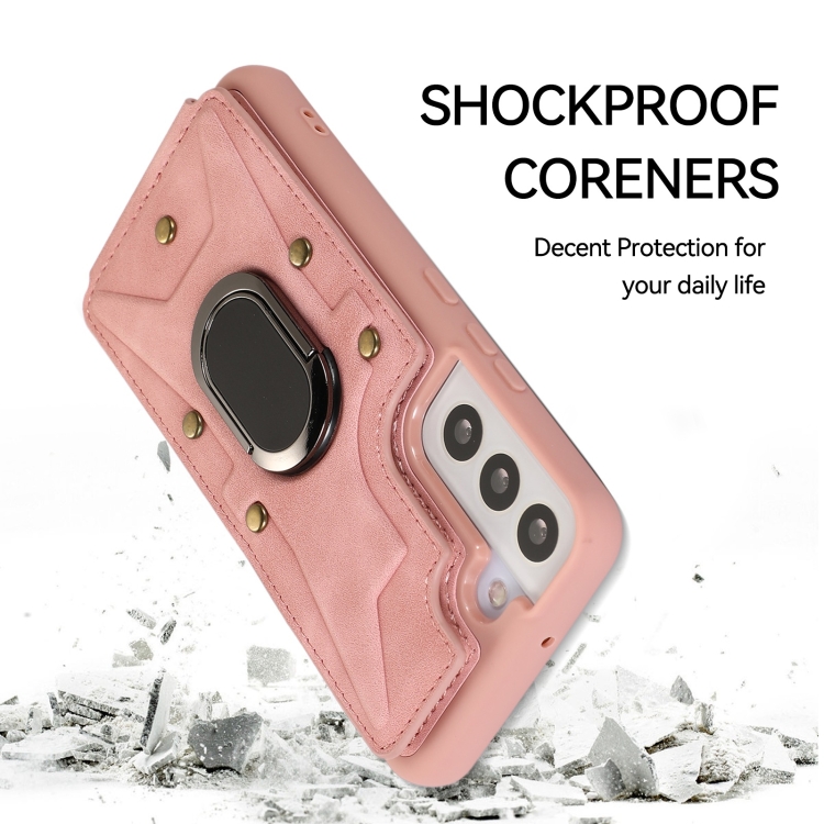 For Samsung Galaxy S23 5G Armor Ring Wallet Back Cover Phone Case(Pink)