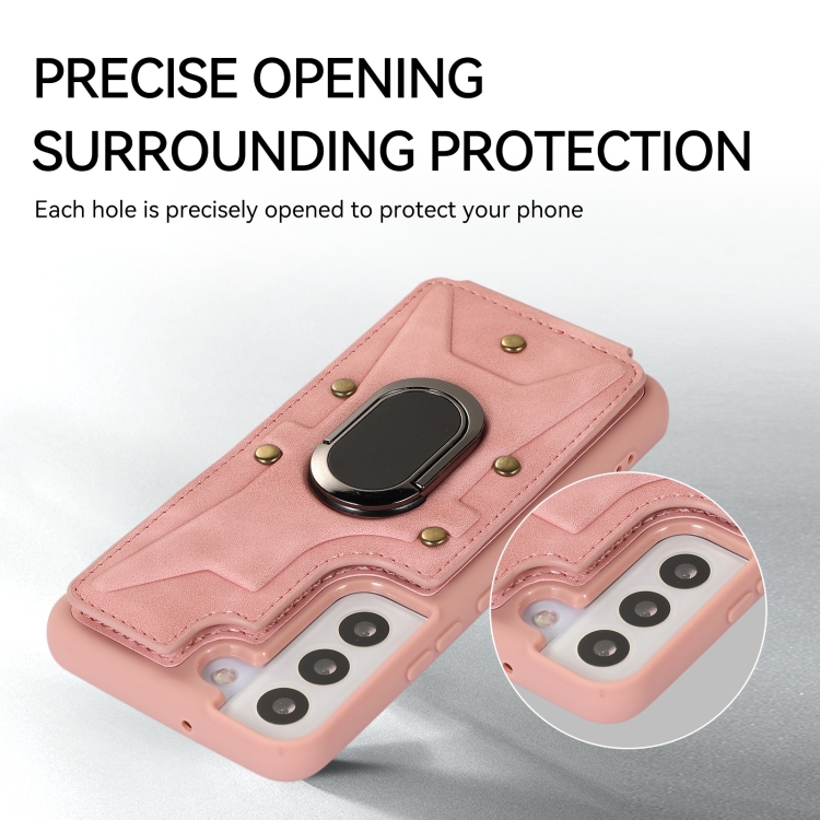 For Samsung Galaxy S23 5G Armor Ring Wallet Back Cover Phone Case(Pink)