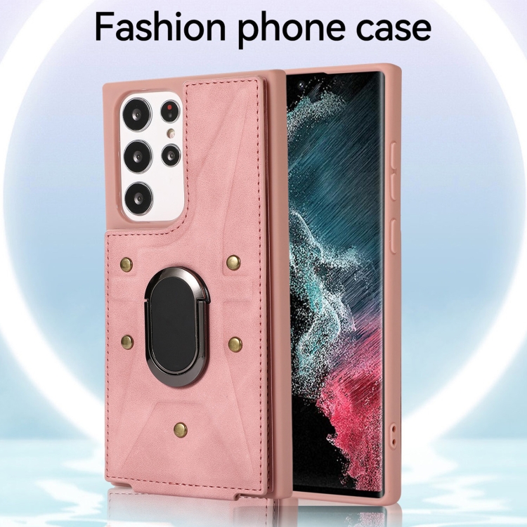 For Samsung Galaxy S23 Ultra 5G Armor Ring Wallet Back Cover Phone Case(Pink) For Samsung Galaxy S23 Ultra 5G Armor Ring Wallet Back Cover Phone Case(Pink)