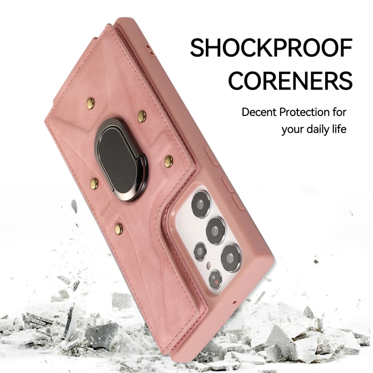 For Samsung Galaxy S23 Ultra 5G Armor Ring Wallet Back Cover Phone Case(Pink) For Samsung Galaxy S23 Ultra 5G Armor Ring Wallet Back Cover Phone Case(Pink)