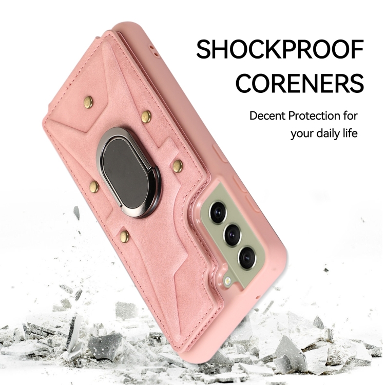 For Samsung Galaxy S21 5G Armor Ring Wallet Back Cover Phone Case(Pink) For Samsung Galaxy S21 5G Armor Ring Wallet Back Cover Phone Case(Pink)