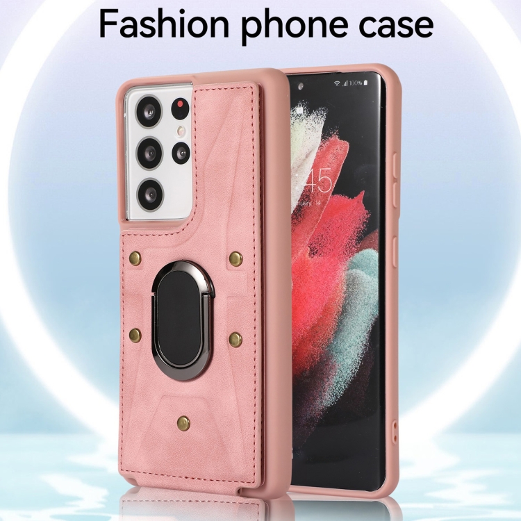 For Samsung Galaxy S21 Ultra 5G Armor Ring Wallet Back Cover Phone Case(Pink) For Samsung Galaxy S21 Ultra 5G Armor Ring Wallet Back Cover Phone Case(Pink)