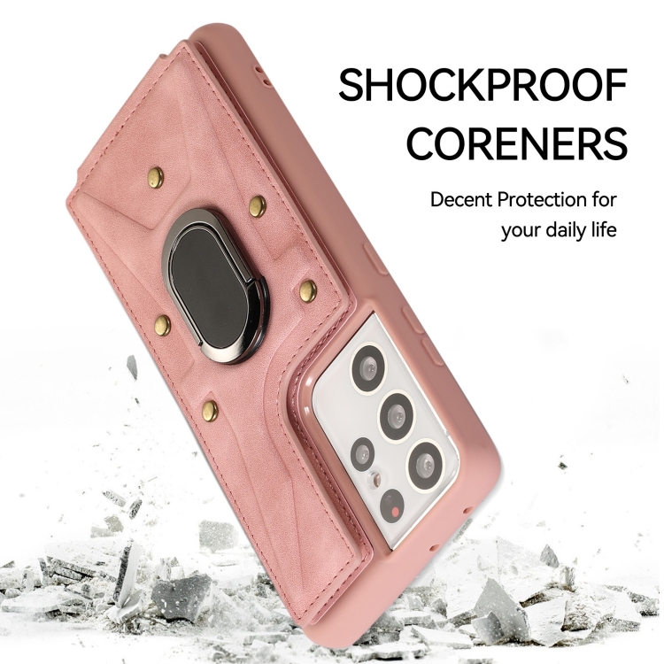 For Samsung Galaxy S21 Ultra 5G Armor Ring Wallet Back Cover Phone Case(Pink) For Samsung Galaxy S21 Ultra 5G Armor Ring Wallet Back Cover Phone Case(Pink)