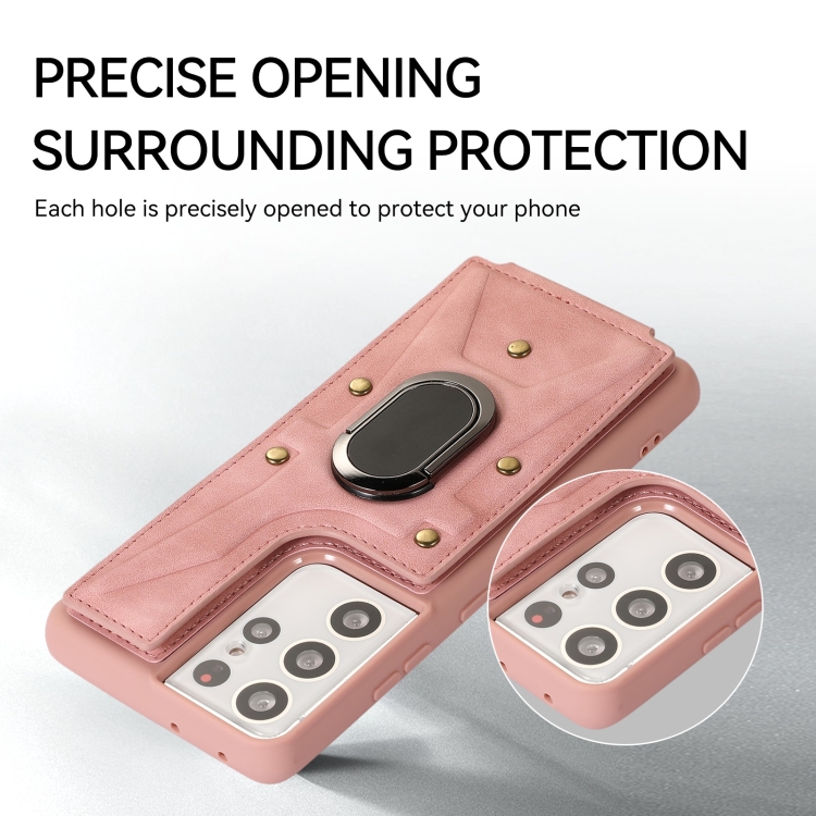For Samsung Galaxy S21 Ultra 5G Armor Ring Wallet Back Cover Phone Case(Pink) For Samsung Galaxy S21 Ultra 5G Armor Ring Wallet Back Cover Phone Case(Pink)