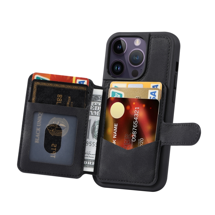 For iPhone 14 Pro Skin Feel Dream Anti-theft Brush Shockproof Portable Skin Card Bag Phone Case(Black) For iPhone 14 Pro Skin Feel Dream Anti-theft Brush Shockproof Portable Skin Card Bag Phone Case(Black)