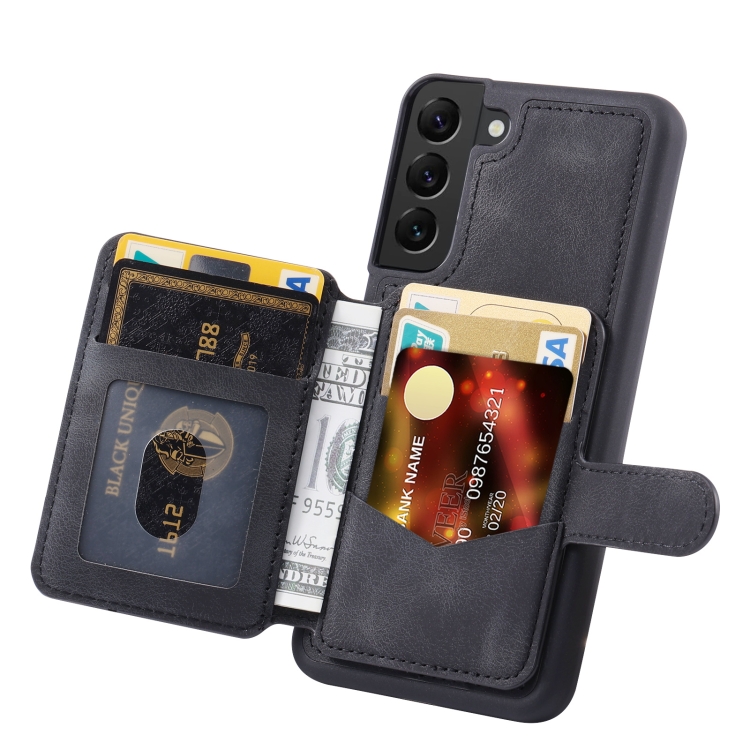 For Samsung Galaxy S22+ 5G Skin Feel Dream Anti-theft Brush Shockproof Portable Skin Card Bag Phone Case(Black) For Samsung Galaxy S22+ 5G Skin Feel Dream Anti-theft Brush Shockproof Portable Skin Card Bag Phone Case(Black)