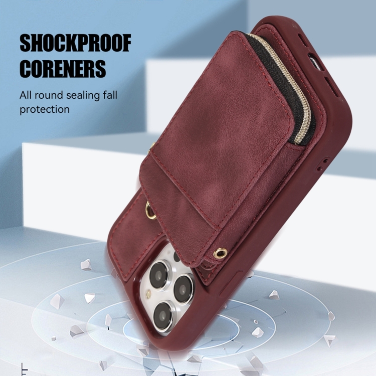 For iPhone 14 Pro Zipper Card Bag Back Cover Phone Case(Wine Red) For iPhone 14 Pro Zipper Card Bag Back Cover Phone Case(Wine Red)