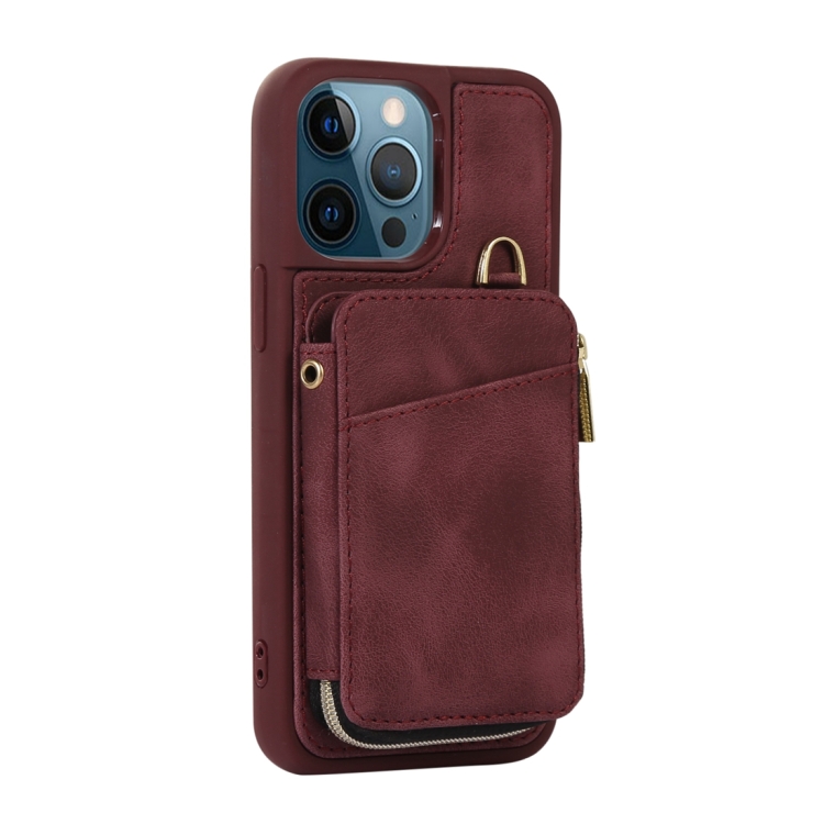 For iPhone 12 Pro Max Zipper Card Bag Back Cover Phone Case(Wine Red) For iPhone 12 Pro Max Zipper Card Bag Back Cover Phone Case(Wine Red)