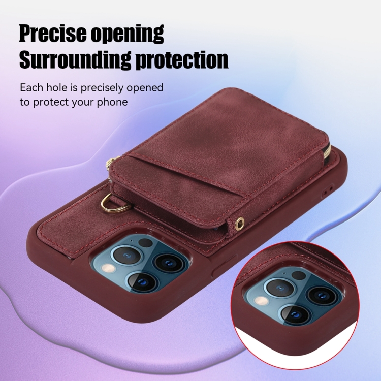 For iPhone 12 Pro Max Zipper Card Bag Back Cover Phone Case(Wine Red) For iPhone 12 Pro Max Zipper Card Bag Back Cover Phone Case(Wine Red)