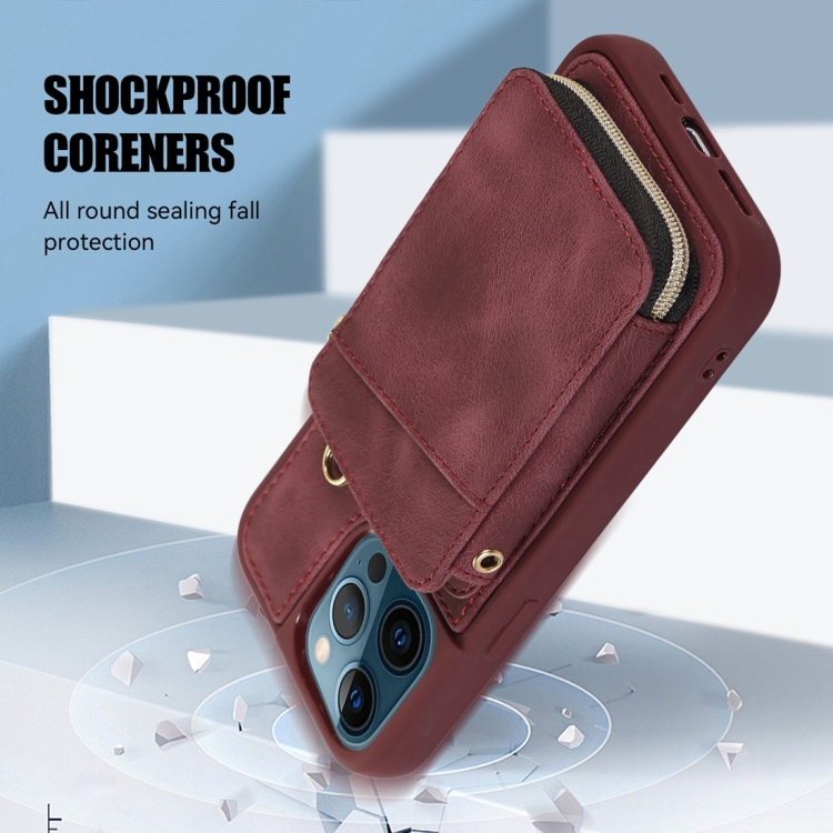 For iPhone 12 Pro Max Zipper Card Bag Back Cover Phone Case(Wine Red) For iPhone 12 Pro Max Zipper Card Bag Back Cover Phone Case(Wine Red)