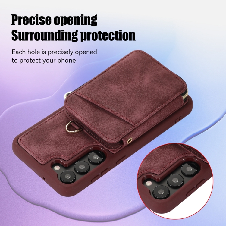 For Samsung Galaxy S23 5G Zipper Card Bag Back Cover Phone Case(Wine Red)
