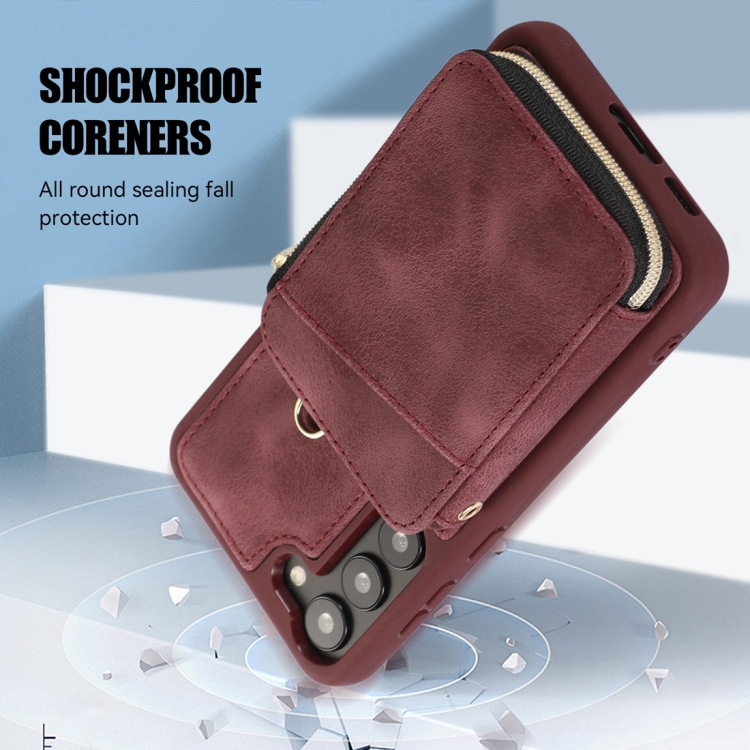 For Samsung Galaxy S23 5G Zipper Card Bag Back Cover Phone Case(Wine Red)
