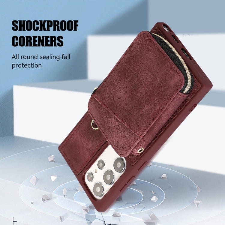 For Samsung Galaxy S23 Ultra 5G Zipper Card Bag Back Cover Phone Case(Wine Red)
