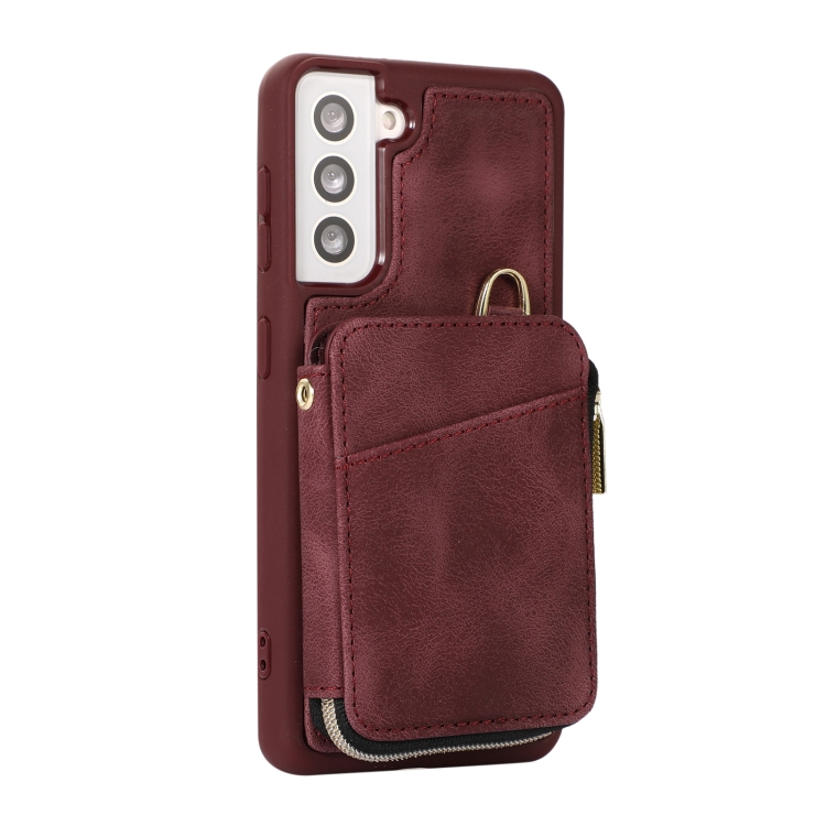 For Samsung Galaxy S22+ 5G Zipper Card Bag Back Cover Phone Case(Wine Red) For Samsung Galaxy S22+ 5G Zipper Card Bag Back Cover Phone Case(Wine Red)