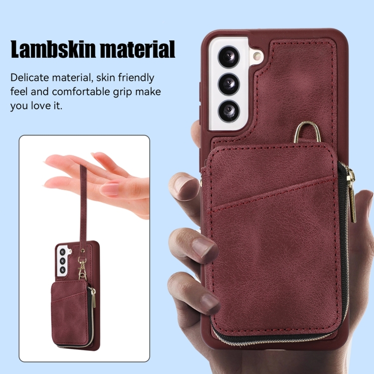 For Samsung Galaxy S22+ 5G Zipper Card Bag Back Cover Phone Case(Wine Red) For Samsung Galaxy S22+ 5G Zipper Card Bag Back Cover Phone Case(Wine Red)