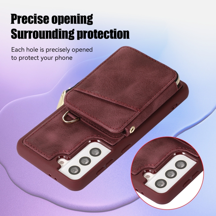 For Samsung Galaxy S22+ 5G Zipper Card Bag Back Cover Phone Case(Wine Red) For Samsung Galaxy S22+ 5G Zipper Card Bag Back Cover Phone Case(Wine Red)