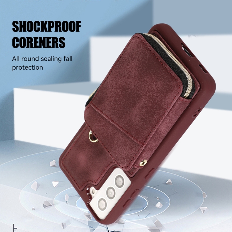 For Samsung Galaxy S22+ 5G Zipper Card Bag Back Cover Phone Case(Wine Red) For Samsung Galaxy S22+ 5G Zipper Card Bag Back Cover Phone Case(Wine Red)