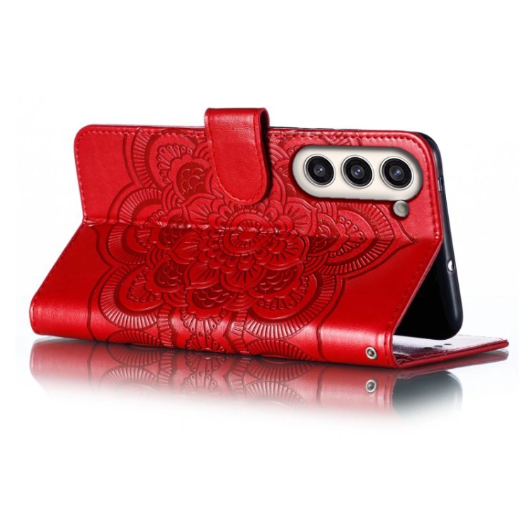 For Samsung Galaxy S23+ 5G Sun Mandala Embossing Pattern Phone Leather Case(Red)