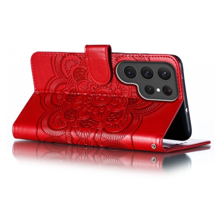 For Samsung Galaxy S23 Ultra 5G Sun Mandala Embossing Pattern Phone Leather Case(Red)