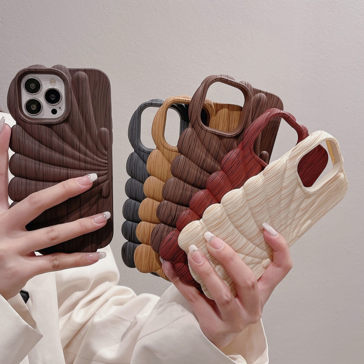For iPhone 14 Wood Grain Shell Shape TPU Phone Case(Grey) For iPhone 14 Wood Grain Shell Shape TPU Phone Case(Grey)