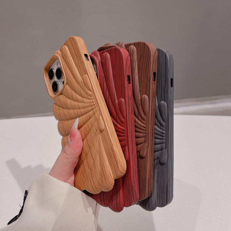 For iPhone 14 Wood Grain Shell Shape TPU Phone Case(Grey) For iPhone 14 Wood Grain Shell Shape TPU Phone Case(Grey)
