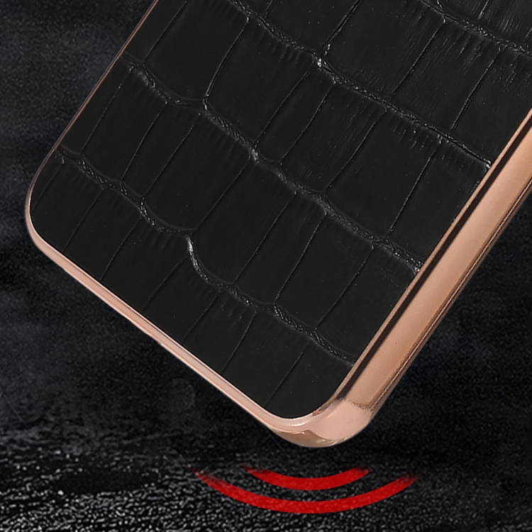 For Samsung Galaxy S23+ 5G Crocodile Texture Genuine Leather Electroplating Phone Case(Black) For Samsung Galaxy S23+ 5G Crocodile Texture Genuine Leather Electroplating Phone Case(Black)
