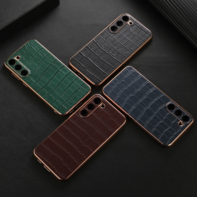 For Samsung Galaxy S23+ 5G Crocodile Texture Genuine Leather Electroplating Phone Case(Black) For Samsung Galaxy S23+ 5G Crocodile Texture Genuine Leather Electroplating Phone Case(Black)