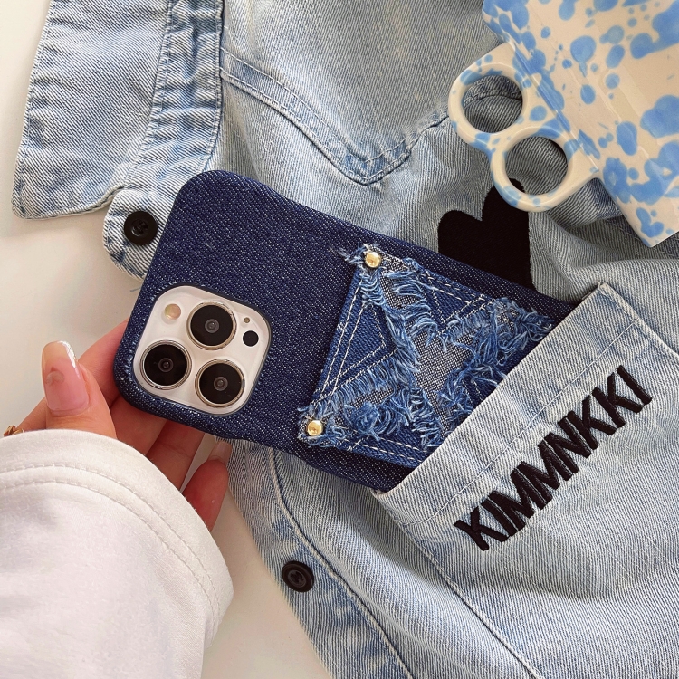For iPhone 14 Star Denim Card Pocket Phone Case(Blue) For iPhone 14 Star Denim Card Pocket Phone Case(Blue)