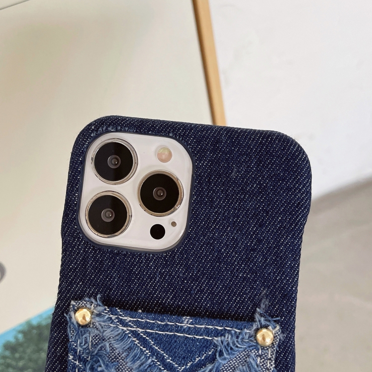 For iPhone 14 Star Denim Card Pocket Phone Case(Blue) For iPhone 14 Star Denim Card Pocket Phone Case(Blue)