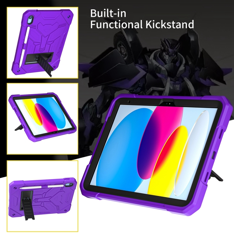 For iPad 10th Gen 10.9 2022 Bumblebee Silicone + PC Shockproof Tablet Case with Holder(Purple) For iPad 10th Gen 10.9 2022 Bumblebee Silicone + PC Shockproof Tablet Case with Holder(Purple)