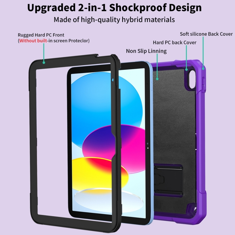 For iPad 10th Gen 10.9 2022 Bumblebee Silicone + PC Shockproof Tablet Case with Holder(Purple) For iPad 10th Gen 10.9 2022 Bumblebee Silicone + PC Shockproof Tablet Case with Holder(Purple)