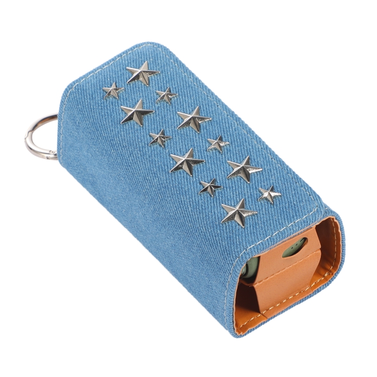 For IQOS ILUMA Pentagram Rivet Leather Texture Flip Electronic Cigarette  Storage Bag with Hook(Leather White + Pearl Spikes)