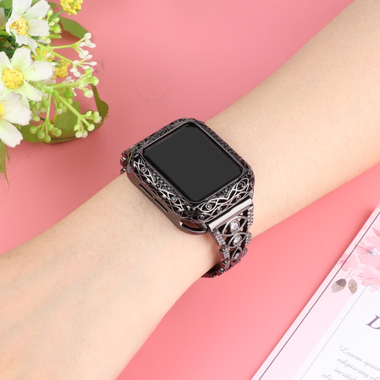 Flower Bracelet Metal Watch Band For Apple Watch Ultra 49mm&Watch Ultra 2  49mm / Series 9&8&7 45mm / SE 3&SE 2&6&SE&5&4 44mm / 3&2&1 42mm(Black)