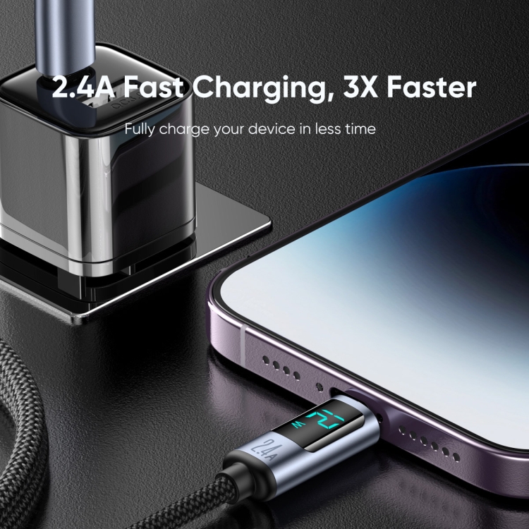 JOYROOM S-AL012A16 2.4A USB to 8 Pin Digital Display Fast Charging Data Cable, Length:1.2m(Black) - 1