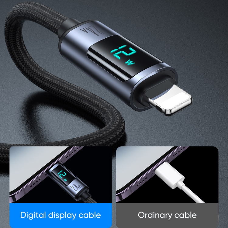 JOYROOM S-AL012A16 2.4A USB to 8 Pin Digital Display Fast Charging Data Cable, Length:1.2m(Black) - 2